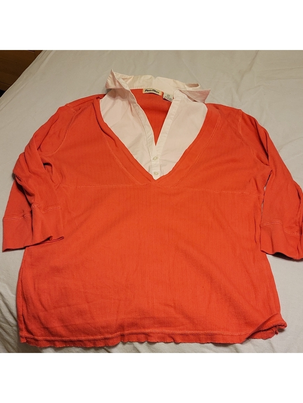 Paris Blues Coral Pink Orange Two-in-One Style Women's 3/4 Sleeve Blouse, Size 2